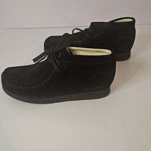 Boy's Black Clarks Suede Lace-Up Wallabee Shoes